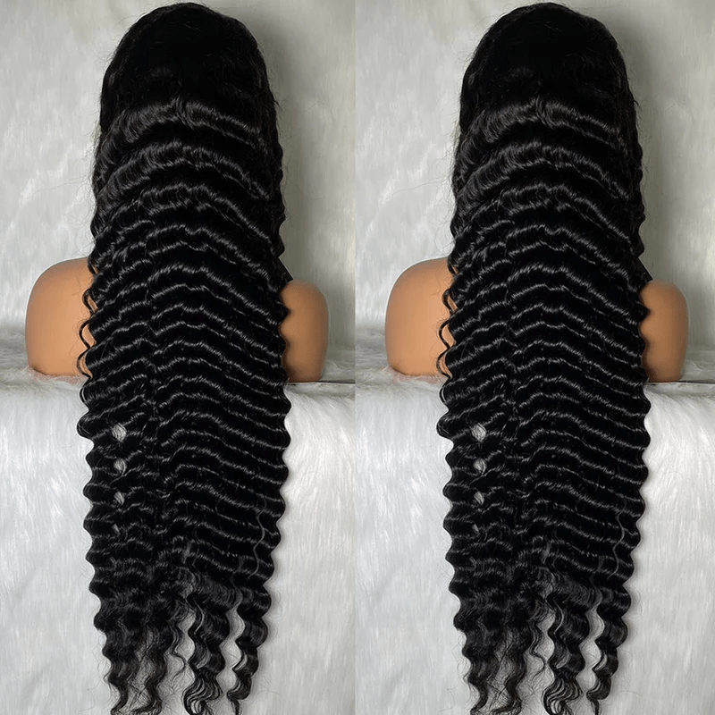 AILUXY Perruque Sans Colle 13x6 Lace Frontal Perruque Deep Wave  200% densité Vrais Cheveux Humains