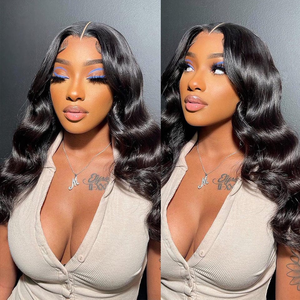 AILUXY Perruque Sans Colle 13x6 Lace Frontal Perruque Body Wave  200% densité Vrais Cheveux Humains