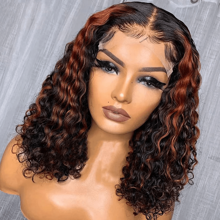 AILUXY 13x4 Lace Frontal Bob 200% densité Perruque Curly Courte Perruque 100% Cheveux Humains