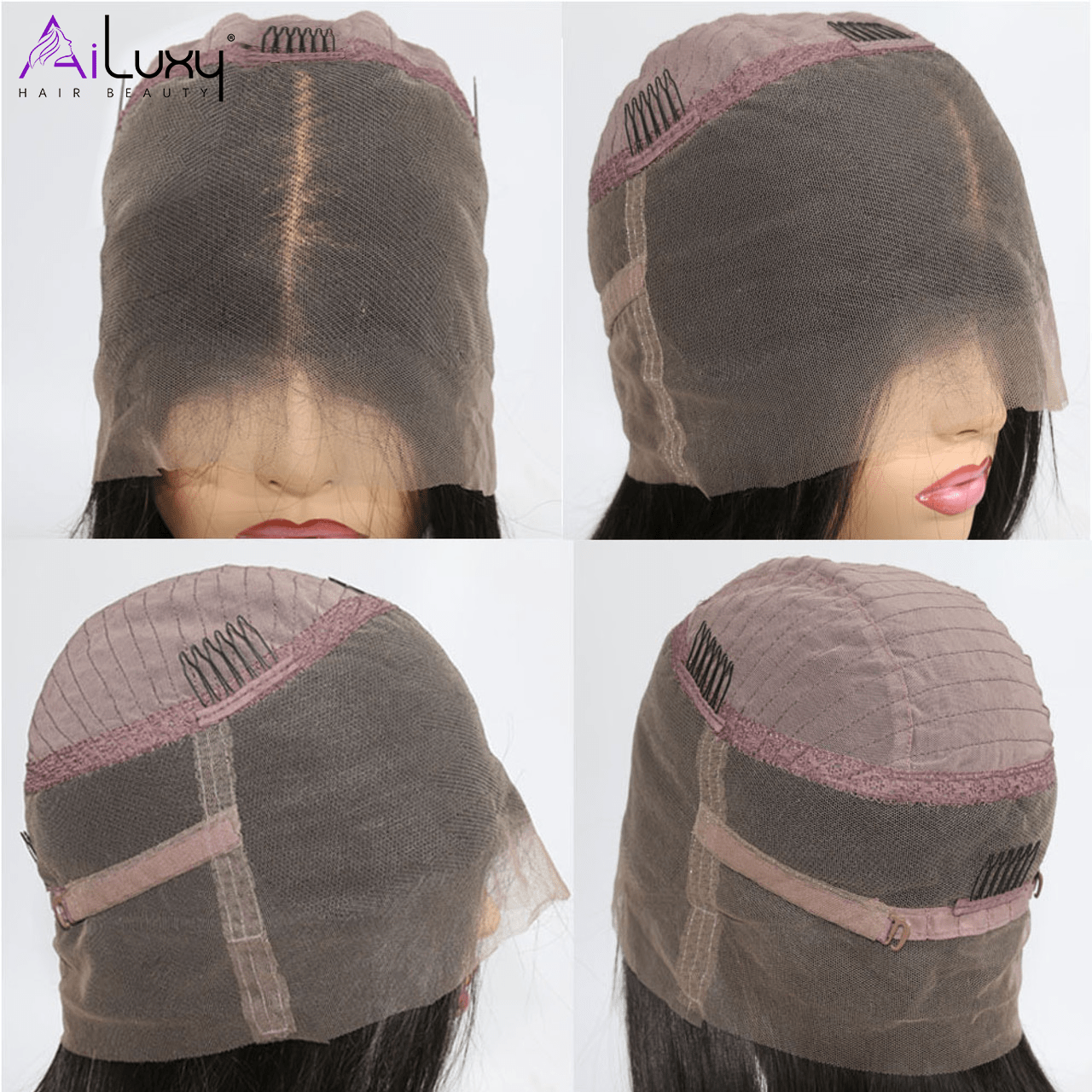 AILUXY 360 Lace Frontal Perruque Kinky Lisse Longue Couleur Naturelle 100% cheveux humains