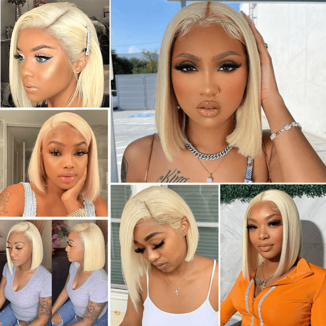 AILUXY 13x4 Lace Frontal 613 Blond Lisse Bob Perruque 100% Cheveux Humains