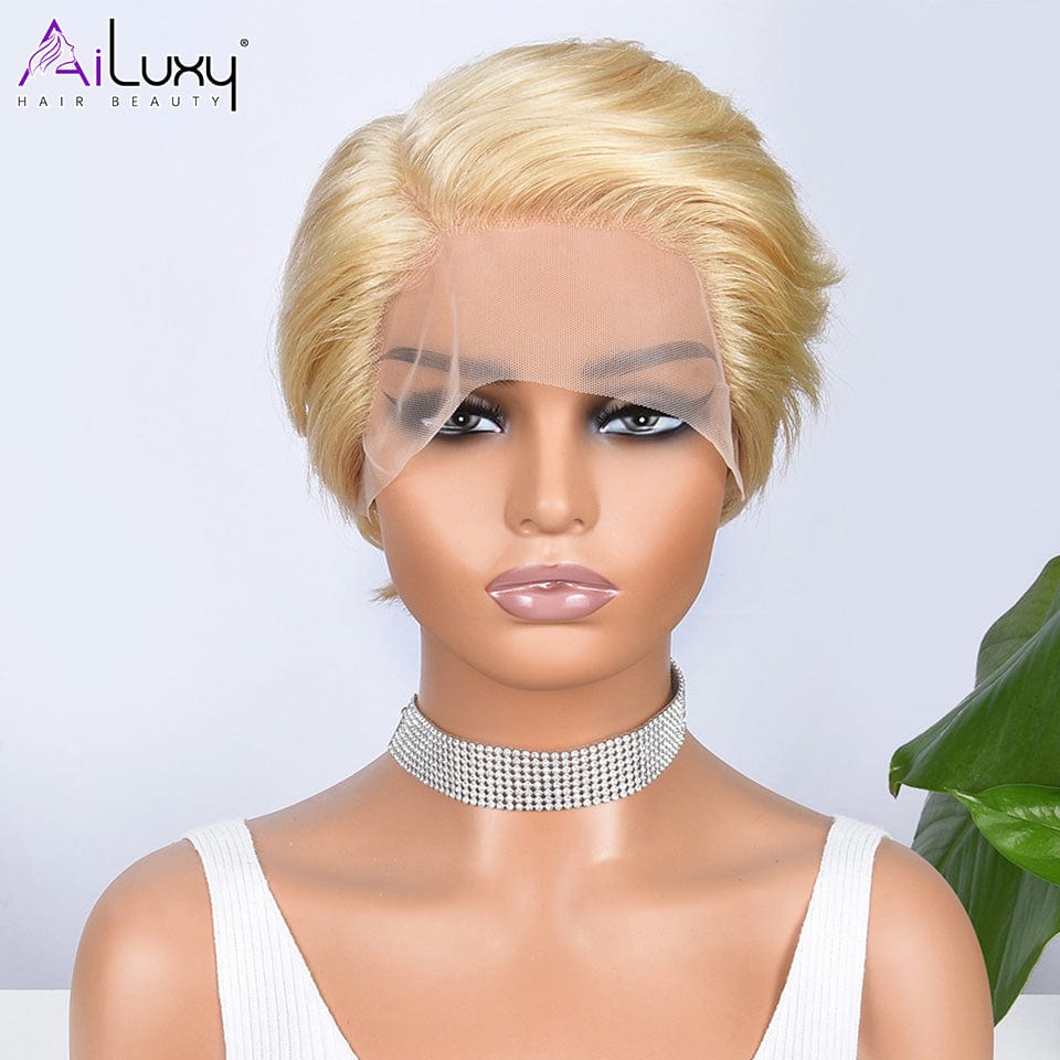 AILUXY Lisse T Part Lace Perruque Courte 613 100% Cheveux Humains Perruque