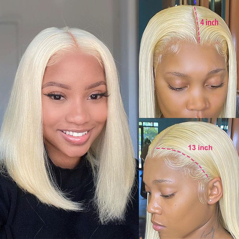 AILUXY 13x4 Lace Frontal 613 Blond Lisse Bob Perruque 100% Cheveux Humains