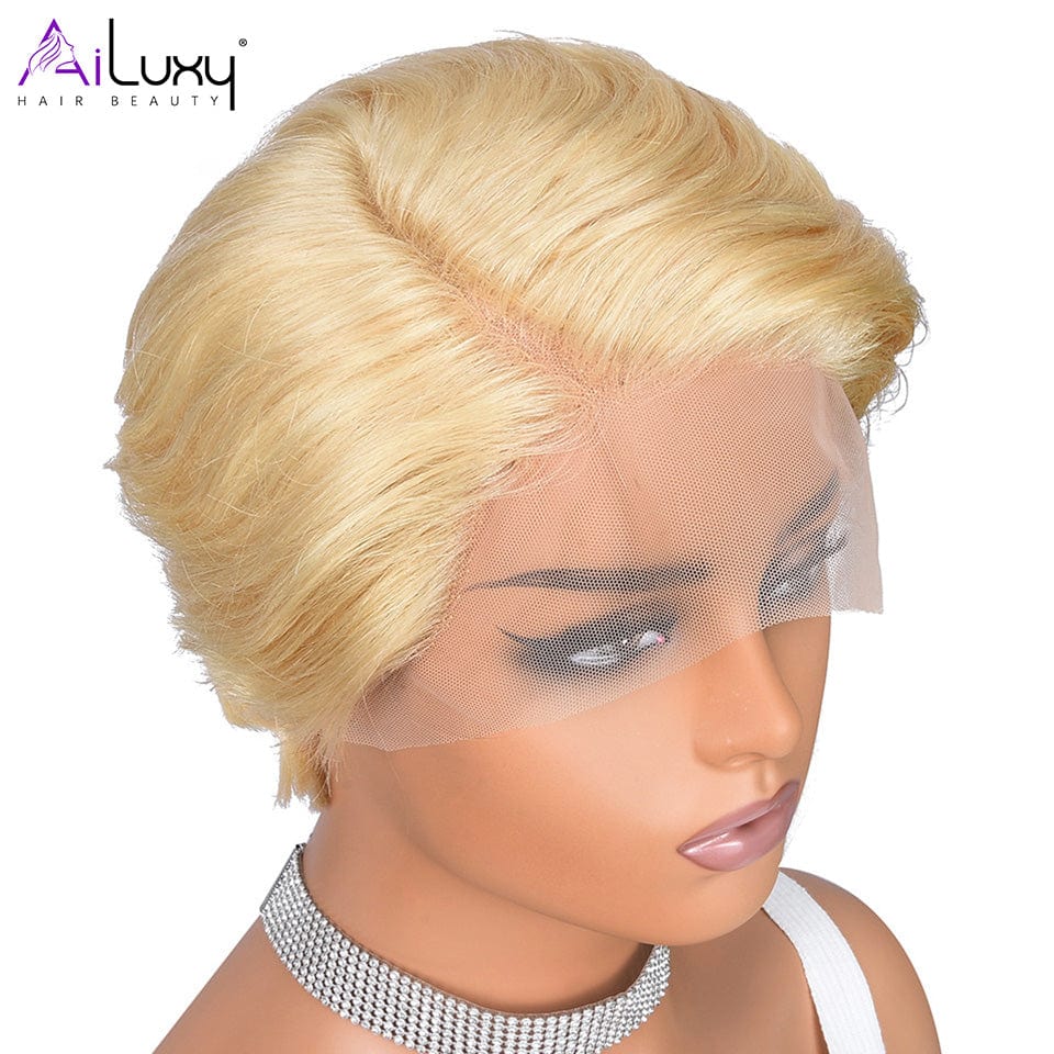 AILUXY Lisse T Part Lace Perruque Courte 613 100% Cheveux Humains Perruque