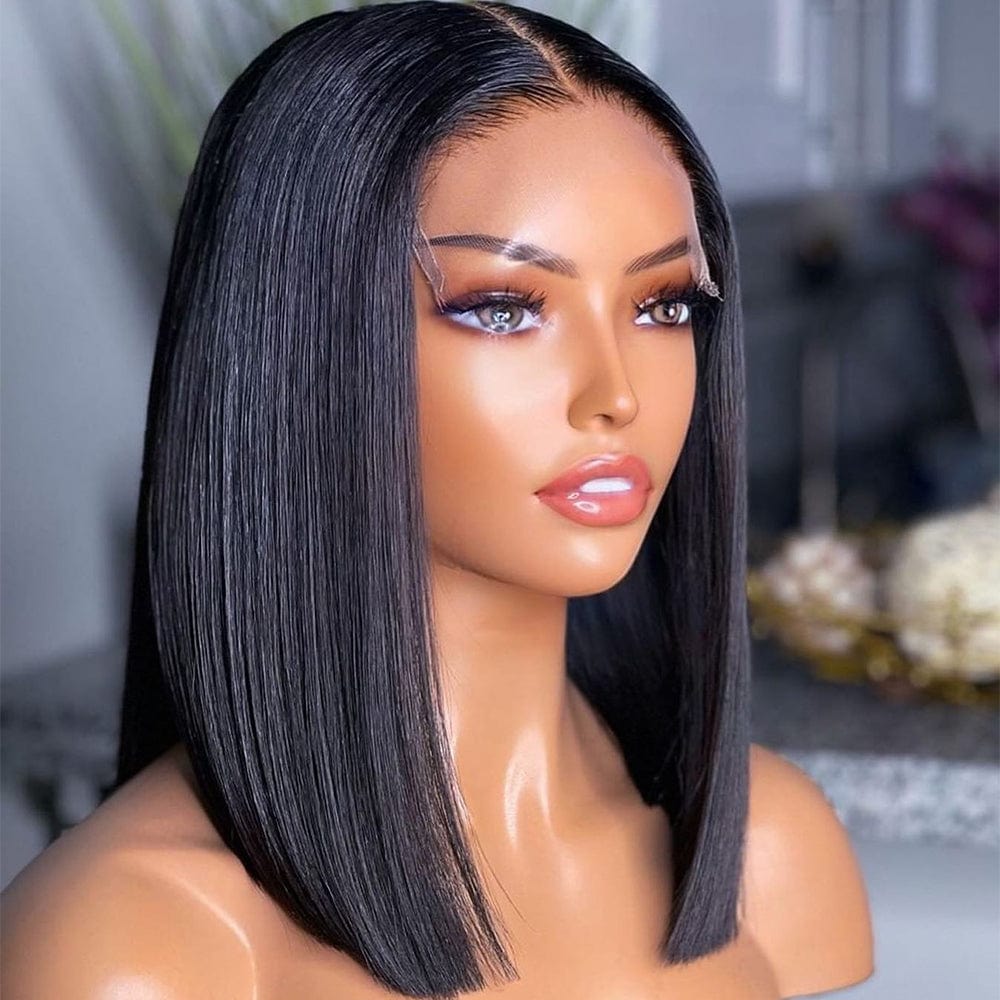 AILUXY 4x4 Lace Closure Perruque Lisse Bob perruque Couleur naturelle 250% densité 100% cheveux humains