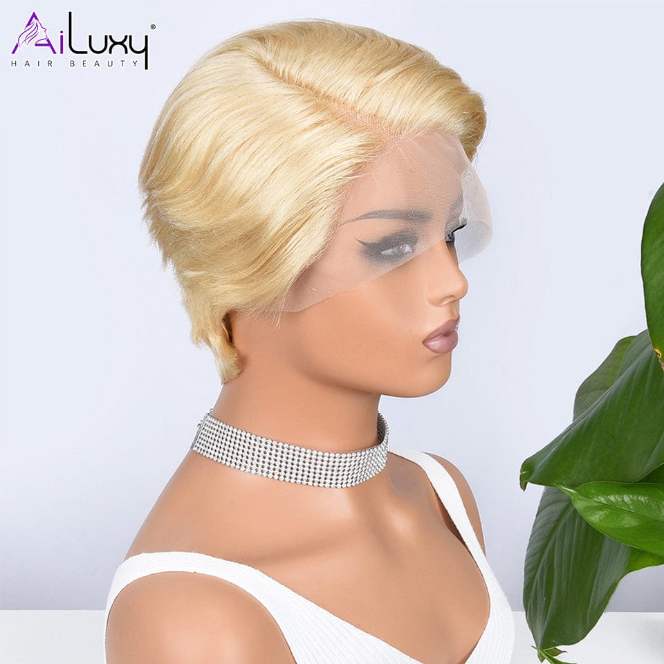 AILUXY Lisse T Part Lace Perruque Courte 613 100% Cheveux Humains Perruque