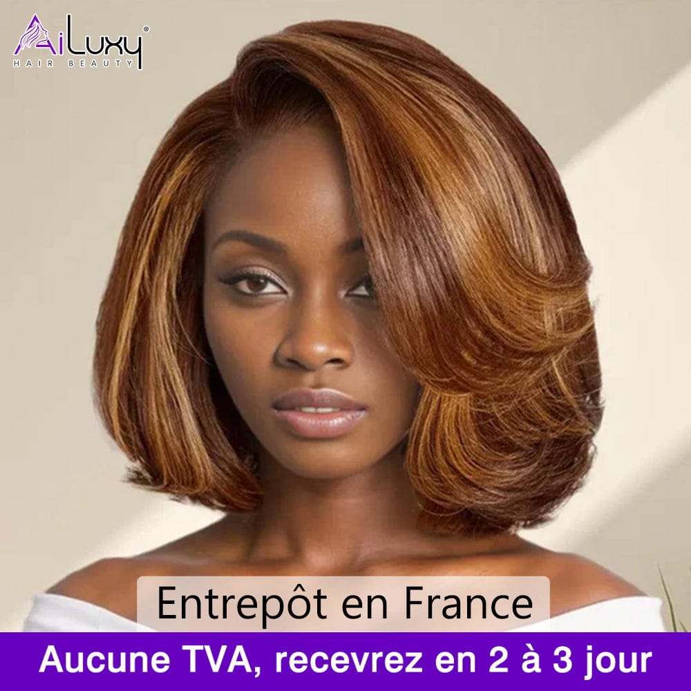 AILUXY 13x4 Lace Frontal Perruque Lisse Courte Bob Perruque 200% Densité P4/27#