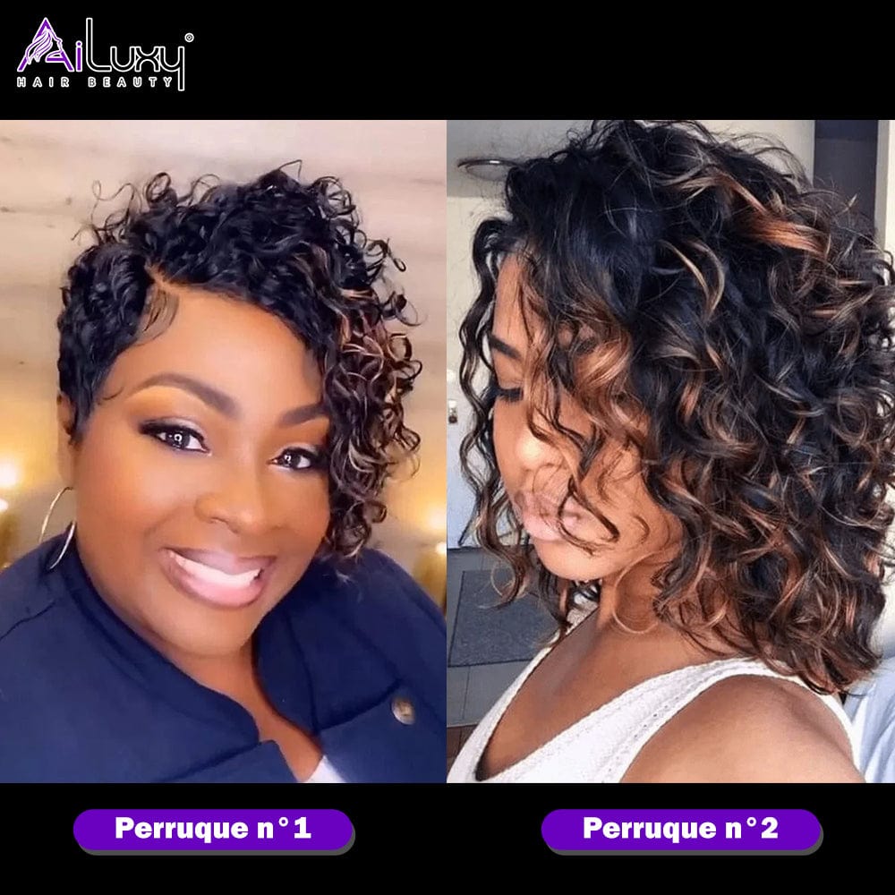 (Dernier Prix) AILUXY Perruque 13x4 Lace Closure Perruque BOB Curly 200% densité 100% Cheveux humains comme sur la vidéo 2 - 3 jours reçus+Un beau cadeau