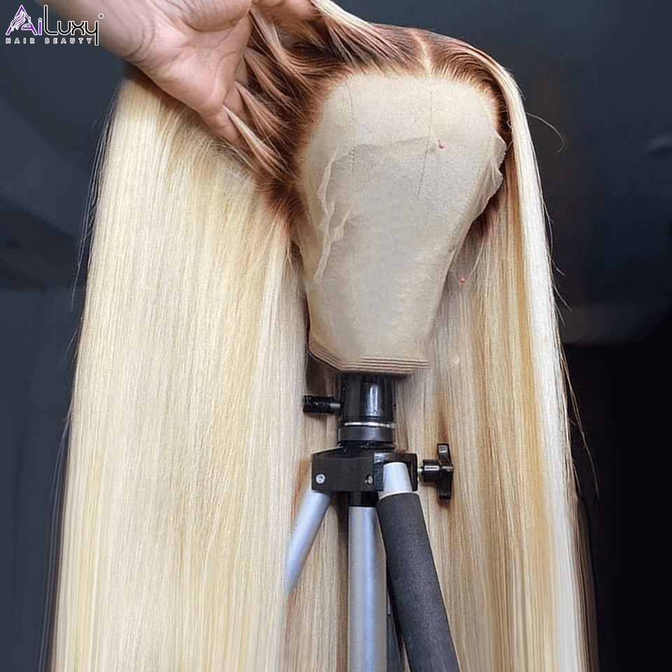 AILUXY 13x4 Lace Frontal Brun Balayage Blond #4#613 Lisse Perruque 100% Cheveux Humains