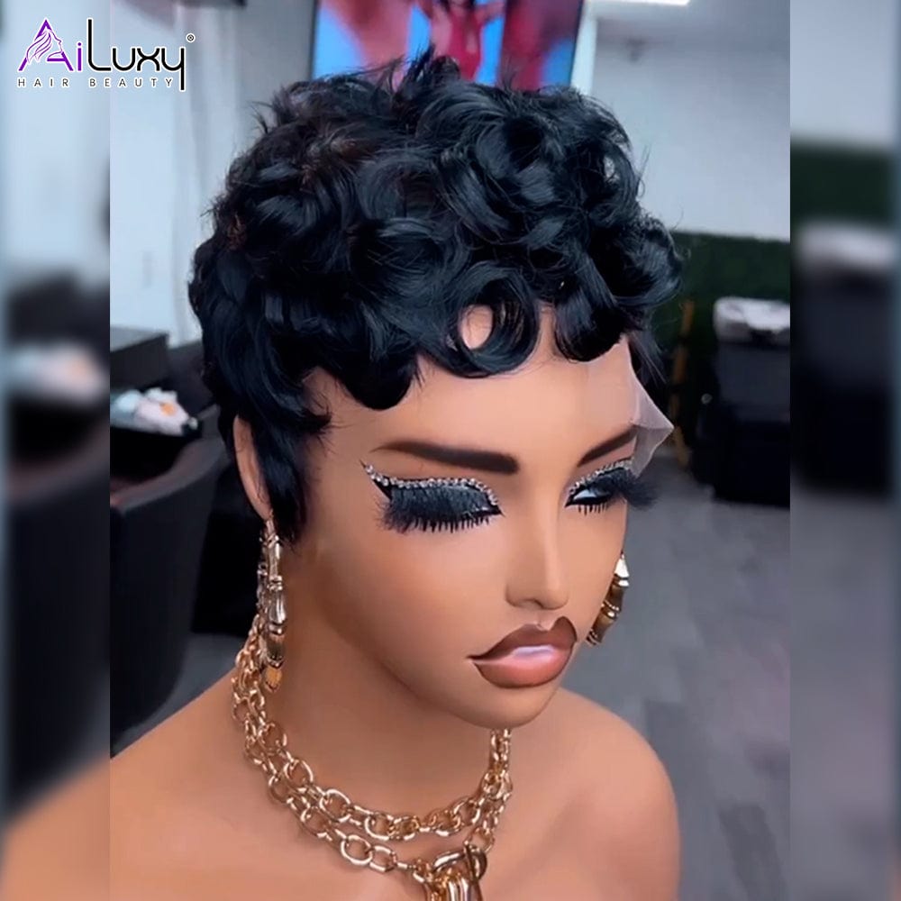 AILUXY 13x4 Lace Bouclée Bob Perruque 100% Cheveux Humains comme sur la vidéo 2 - 3 jours reçus+Un beau cadeau