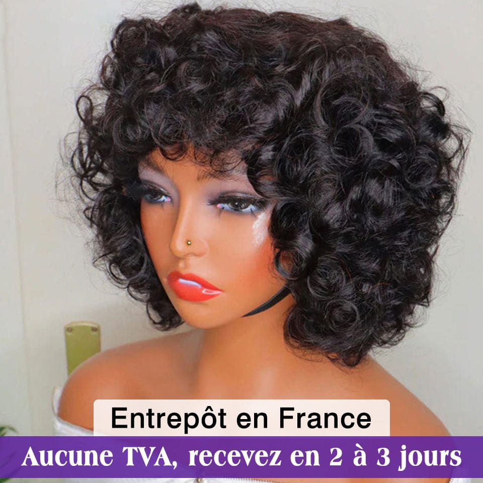 AILUXY Egg Wave Noir Courte Perruque Avec Frange 100% Cheveux Humains comme sur la vidéo 2 - 3 jours reçus+Un beau cadeau