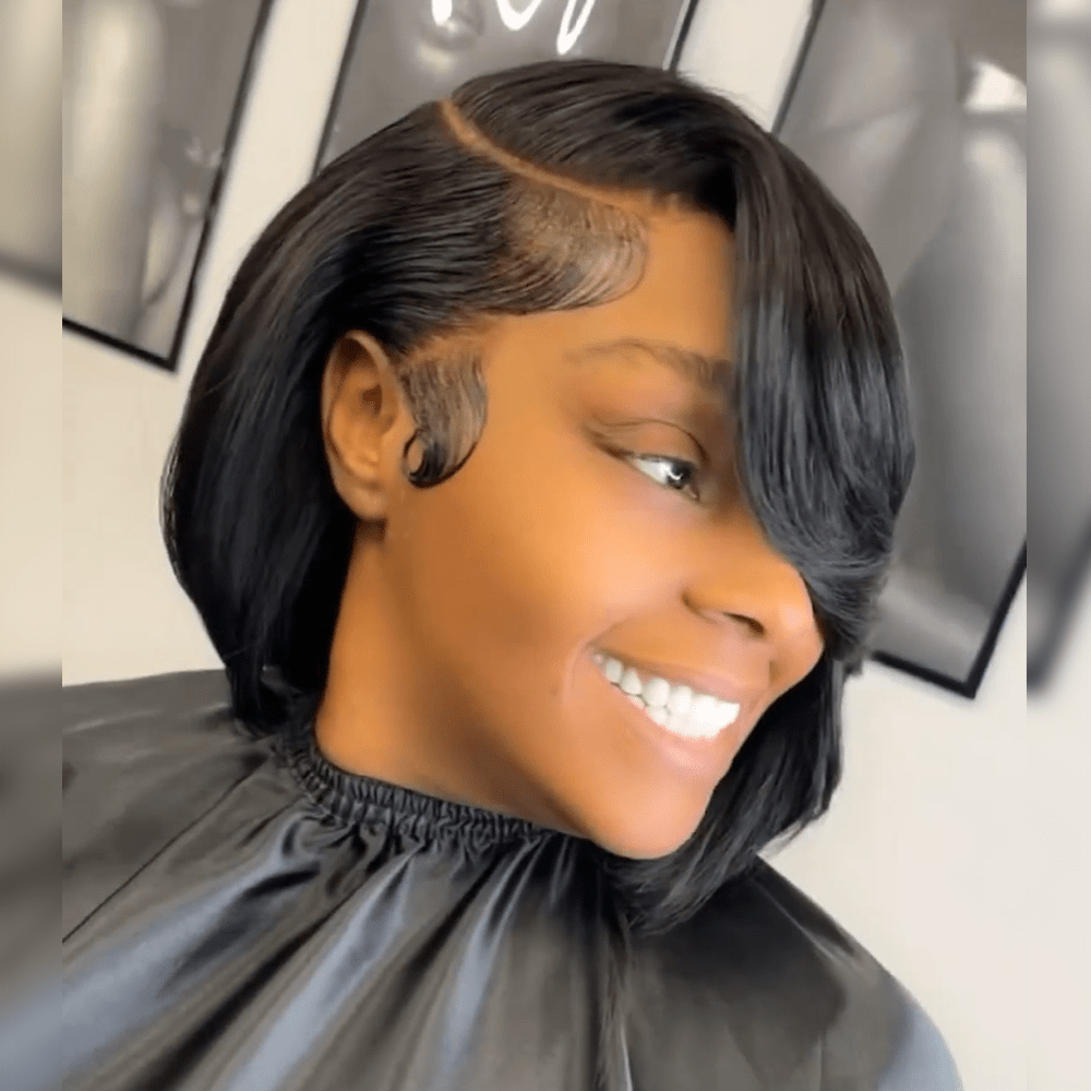 (Dernier Prix) AILUXY 5x5 Lace Perruque Lisse Bob Perruque Courte Noire 200% densité 100% cheveux humains comme sur la vidéo 2 - 3 jours reçus+Un beau cadeau