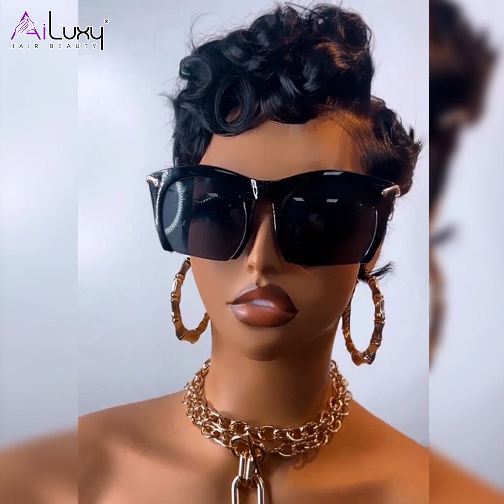 AILUXY 13x4 Lace Bouclée Bob Perruque 100% Cheveux Humains comme sur la vidéo 2 - 3 jours reçus+Un beau cadeau