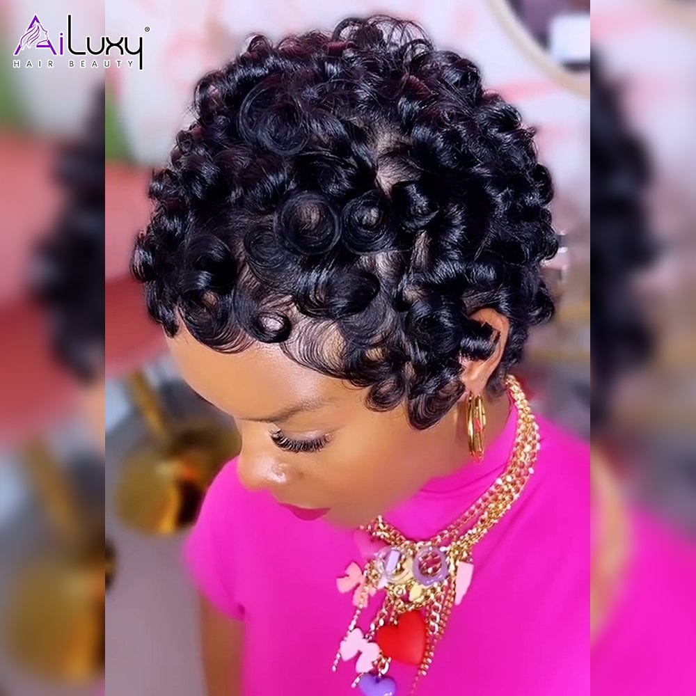 AILUXY carbi 13x4 Lace Bouclée Bouclée Bob Perruque 100% Cheveux Humains comme sur la vidéo 2 - 3 jours reçus+Un beau cadeau