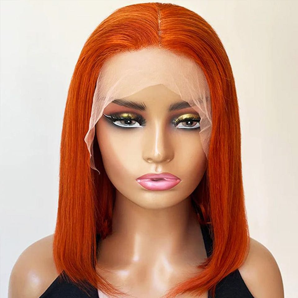 AILUXY 13x4 Lace Frontal Perruque Lisse Courte Orange Bob Perruque 200% Densité 100% Cheveux Humains