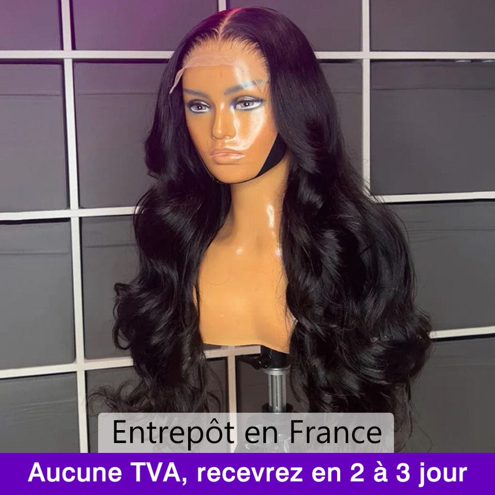 AILUXY 4x4 Lace Closure Perruque Body Wave Longue Noir 250% densité 100% cheveux humains