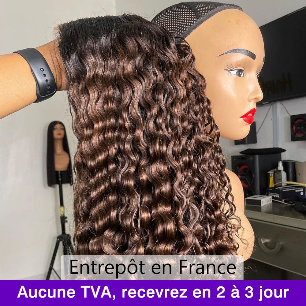 La mode AILUXYhair 4x4 Lace Frontal Perruque Bouclée Bob Noir Perruque 200% densité 100% cheveux humains comme sur la vidéo 2 - 3 jours reçus+Un beau cadeau