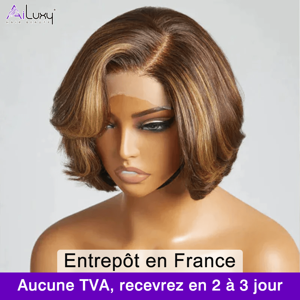 AILUXY 13x4 Lace Frontal Perruque Lisse Courte Bob Perruque 200% Densité P4/27#