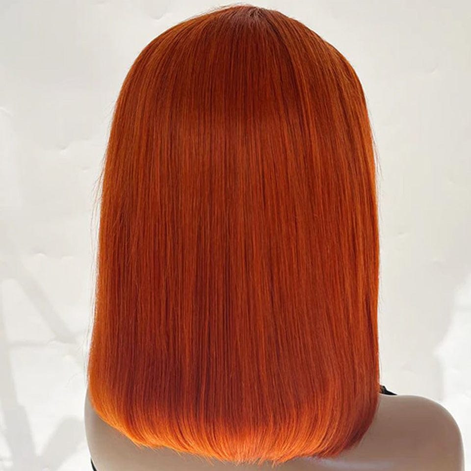 AILUXY 13x4 Lace Frontal Perruque Lisse Courte Orange Bob Perruque 200% Densité 100% Cheveux Humains