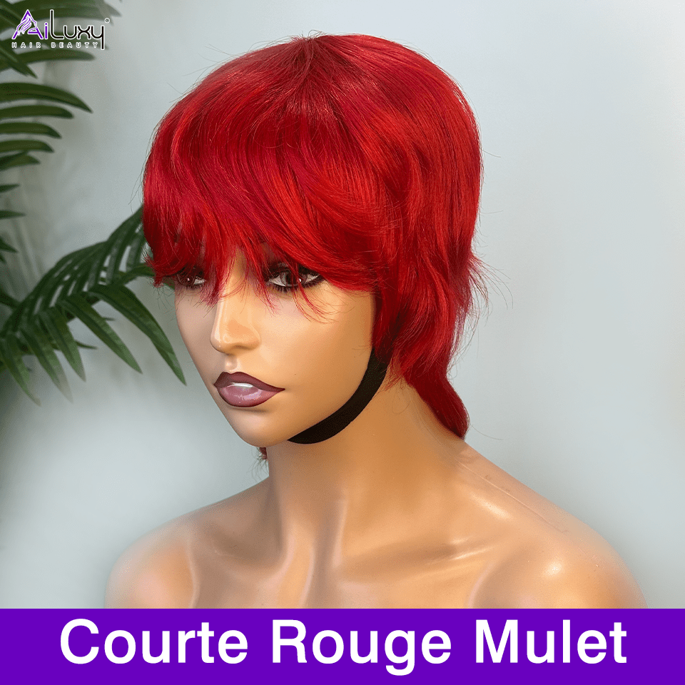 AILUXY Lisse Perruque 100% Cheveux Humains Perruque Rouge Barbie comme sur la vidéo