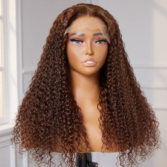 AILUXY 13x4 Lace Frontal Bouclé Marron Perruque 100% Cheveux Humains