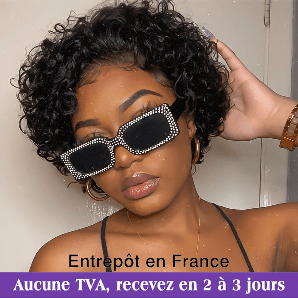 AILUXY T Part Lace Bouclé Noir Bob Perruque 100% Cheveux Humains Perruque 200% densité 100% cheveux humains comme sur la vidéo 2 - 3 jours reçus+Un beau cadeau