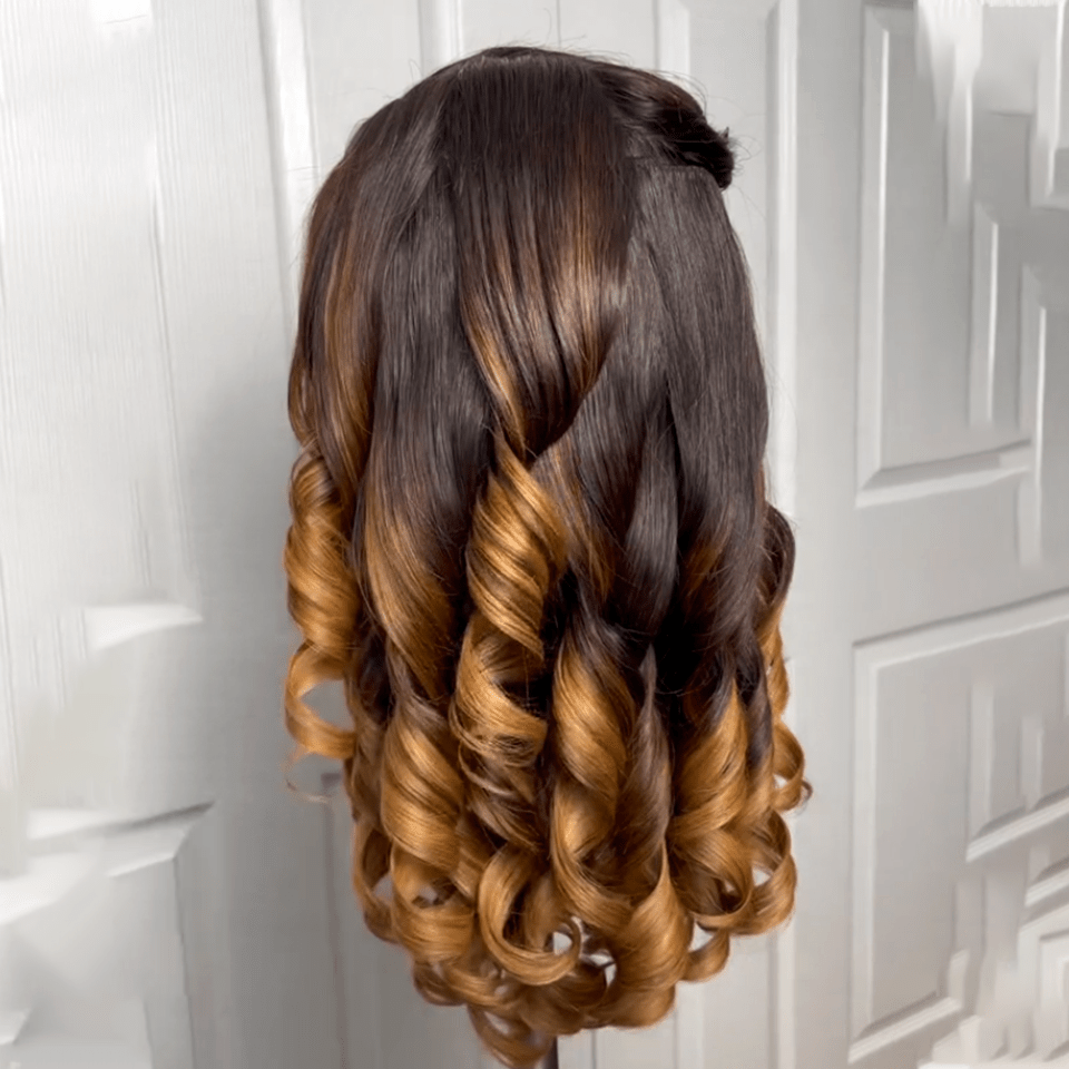 AILUXY 13x4 Lace Frontal Brun Balayage Miel #30#27 Body Wave Longue Perruque 100% Cheveux Humains