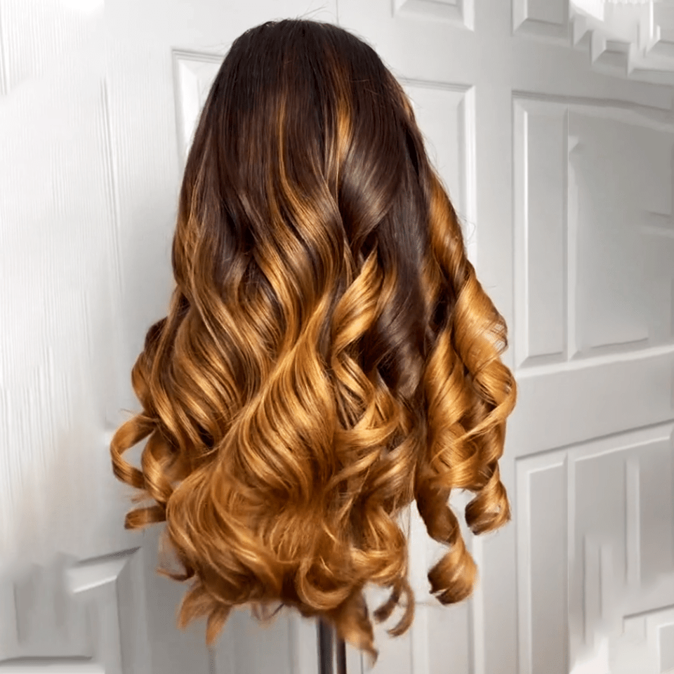 AILUXY 13x4 Lace Frontal Brun Balayage Miel #30#27 Body Wave Longue Perruque 100% Cheveux Humains