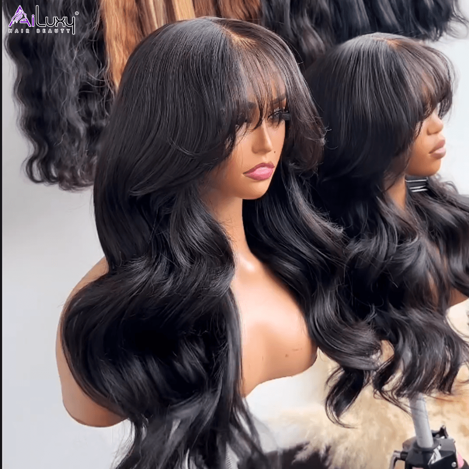 AILUXYl Body Wave Longue Noir Perruque 200% densité  100% Cheveux Humains Je voudrais comme sur la vidéo