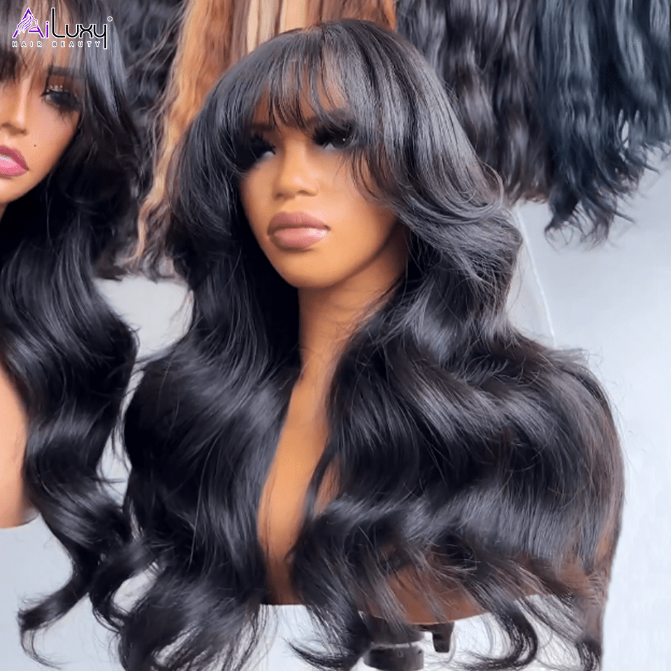 AILUXYl Body Wave Longue Noir Perruque 200% densité  100% Cheveux Humains Je voudrais comme sur la vidéo