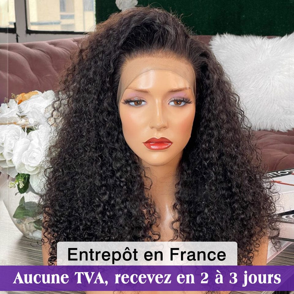 AILUXY 13x4 Lace Frontal Bouclée Noir Bob Perruque 250% densité 100% Cheveux Humains