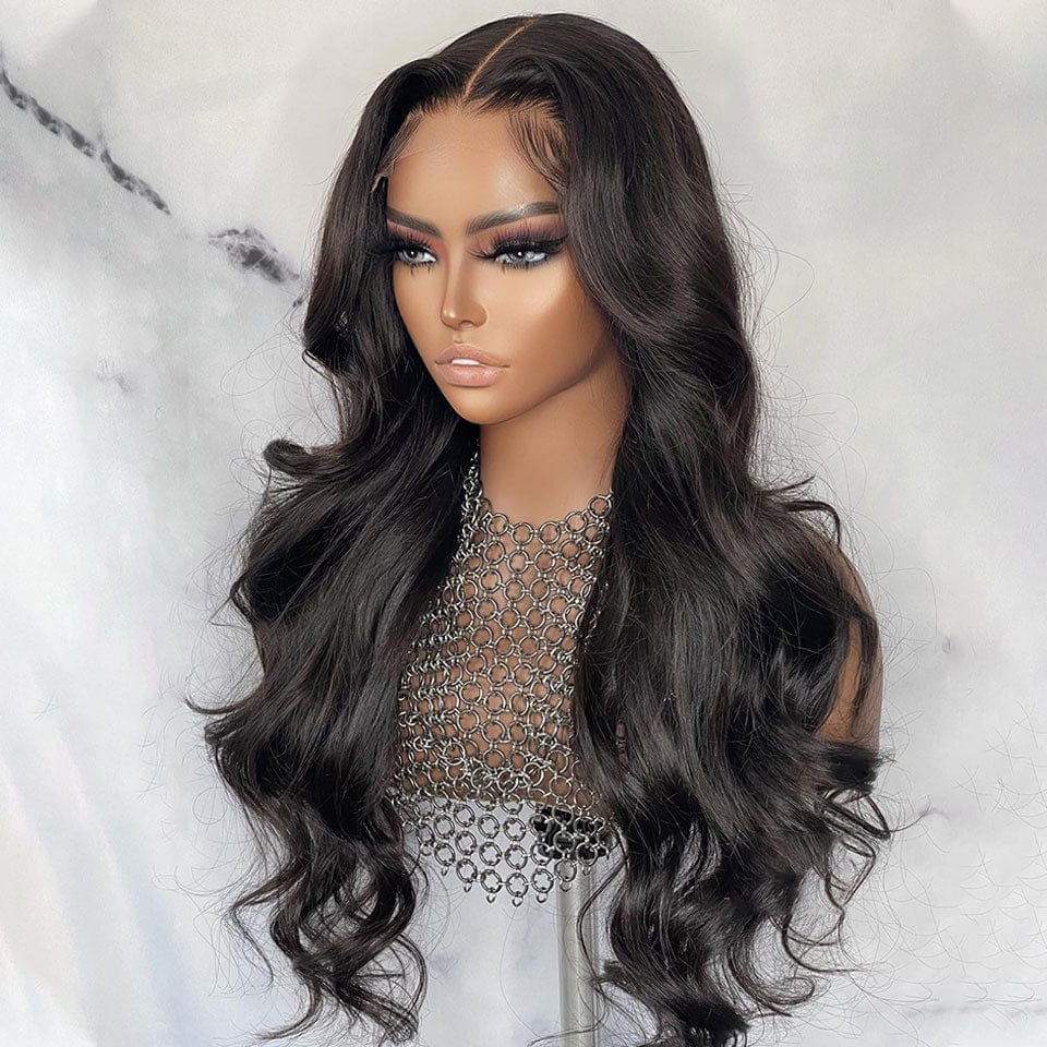 AILUXY 4x4 HD Lace Closure Perruque Body Wave Longue Couleur naturelle 100% cheveux humains