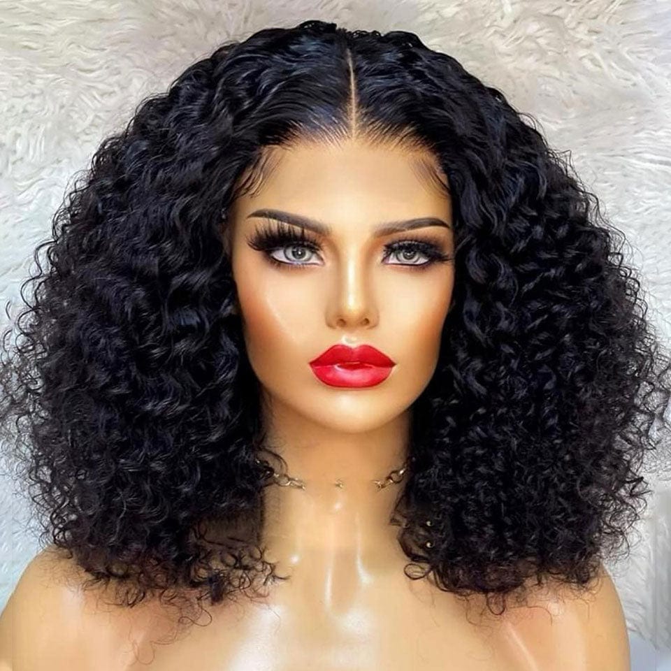 AILUXY 4x4 Lace Closure Perruque Deep Wave Courte Couleur Naturelle 250% densité 100% cheveux humains