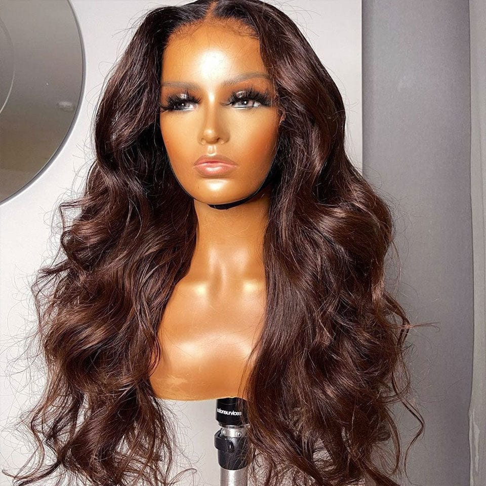 AILUXY 13x4 Lace Frontal Marron Body Wave Longue Perruque 100% Cheveux Humains