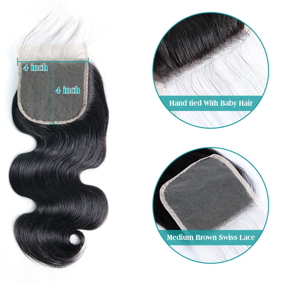 AILUXY Cheveux 4x4/5x5 HD Lace Closure Body Wave Dentelle Invisible 100% Cheveux Humains