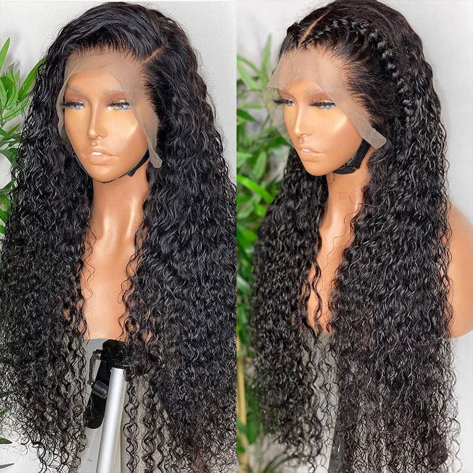 AILUXY 13x4 Lace Frontal Perruque Bouclée 200% densité Vrais Cheveux Humains