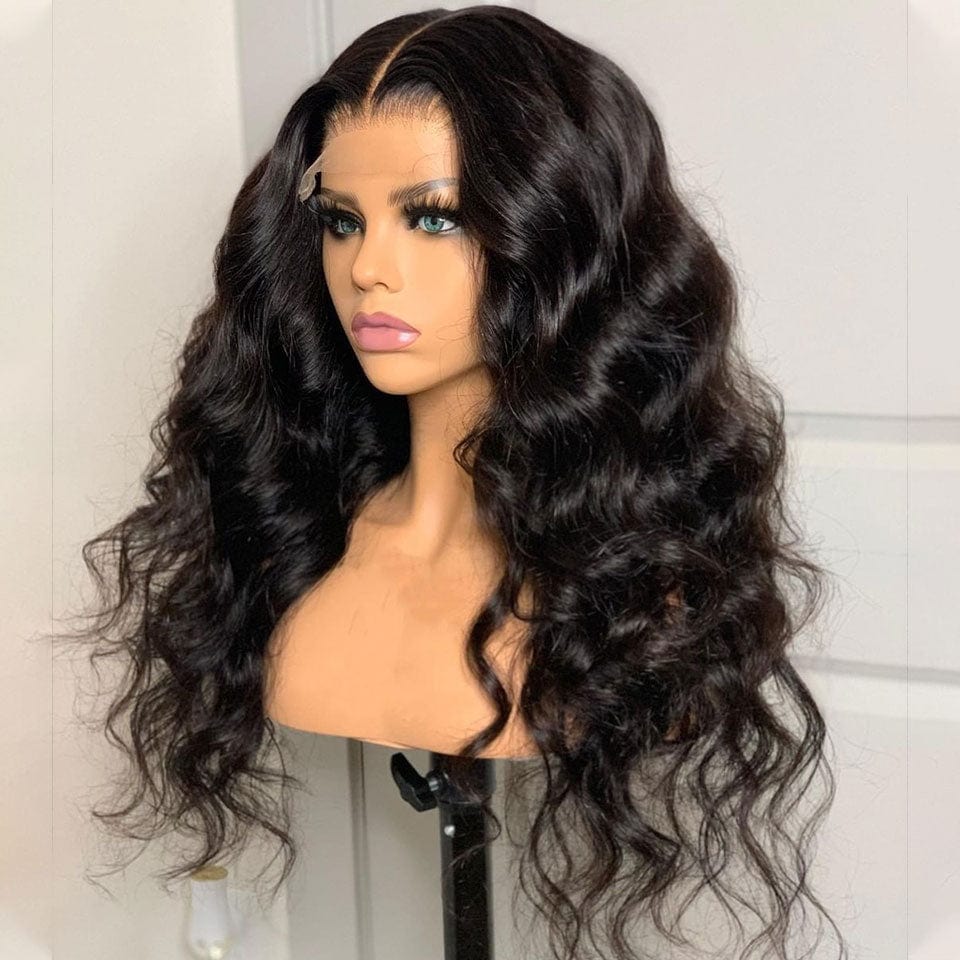 AILUXY 4x4 Lace Closure Perruque Loose Wave Longue Couleur naturelle 200% densité 100% cheveux humains