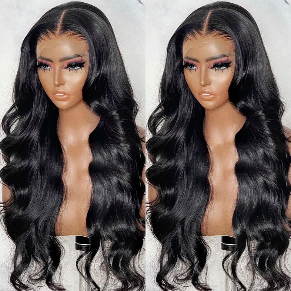 AILUXY 13x4 Lace Frontal Body Wave Longue Noir Perruque 250% Densité 100% Cheveux Humains