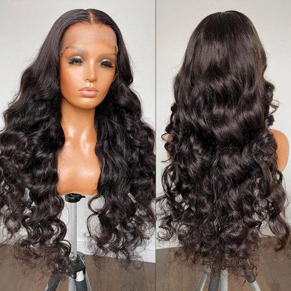 AILUXY 13x4 Lace Frontal Perruque Loose Wave Longue Noir 250% Densité 100% Cheveux Humains