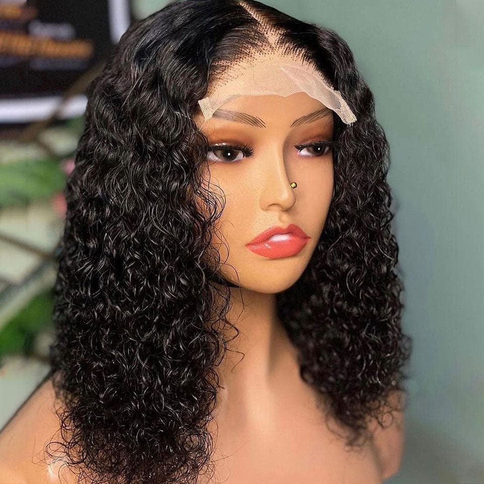 AILUXY 4x4 Lace Closure Water Wave Bob Perruque 250% densité 100% Cheveux humains