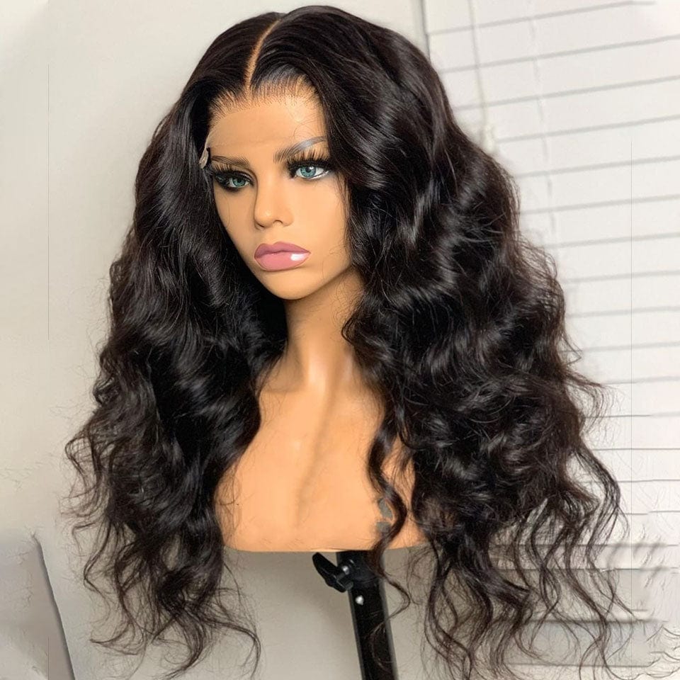 AILUXY 4x4 Lace Closure Perruque Loose Wave Longue Couleur naturelle 200% densité 100% cheveux humains