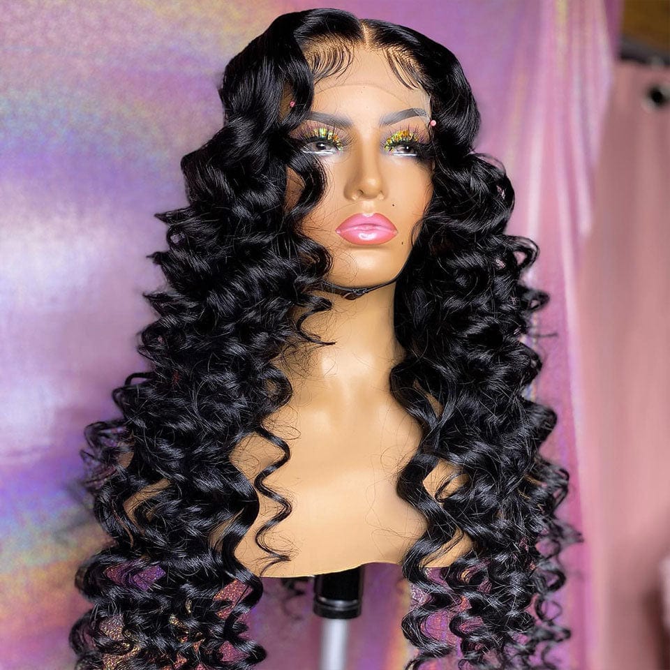 AILUXY 4x4 Lace Closure Perruque Loose Wave Longue Noir 250% densité 100% cheveux humains