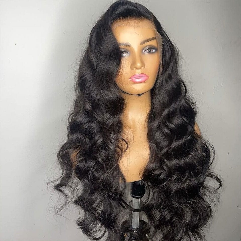 AILUXY 13x4 HD Lace Frontal Perruque Body Wave Longue Noir 100% Cheveux Humains