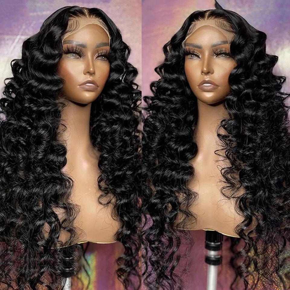 AILUXY 4x4 Lace Closure Perruque Loose Wave Longue Noir 250% densité 100% cheveux humains