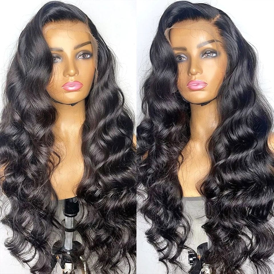 AILUXY 13x4 HD Lace Frontal Perruque Body Wave Longue Noir 100% Cheveux Humains