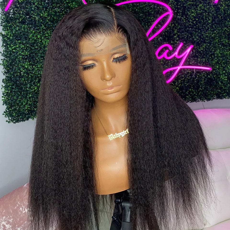 AILUXY 4x4 HD Lace Closure Perruque Kinky Lisse Longue Couleur naturelle 100% cheveux humains