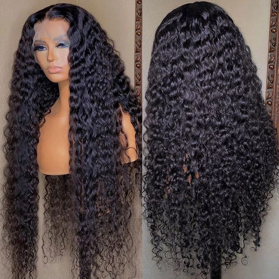 AILUXY 13x4 HD Lace Frontal Perruque Water Wave Longue Noir 100% Cheveux Humains