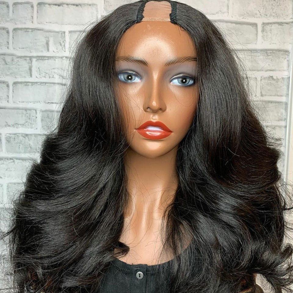 AILUXY U Part Lace perruque Body Wave Noir Longue Perruque 100% Cheveux Humains