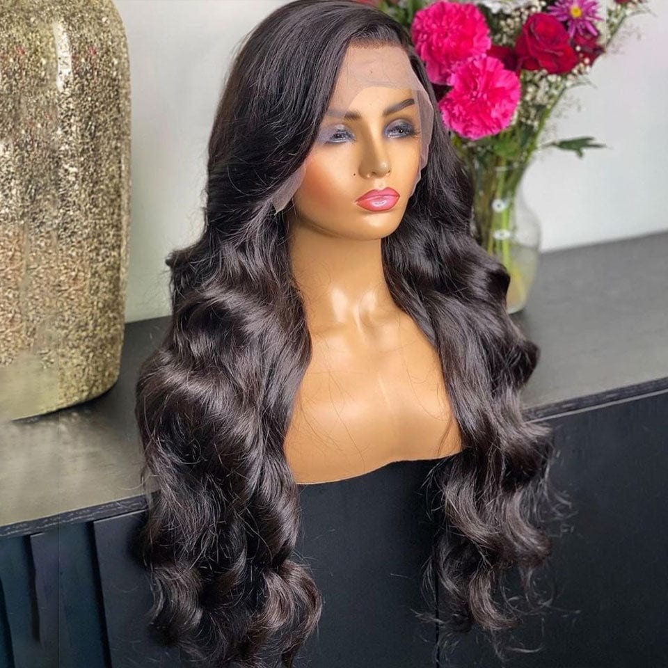 AILUXY 13x6 Lace Frontal Body Wave Longue Noir Perruque 100% Cheveux Humians