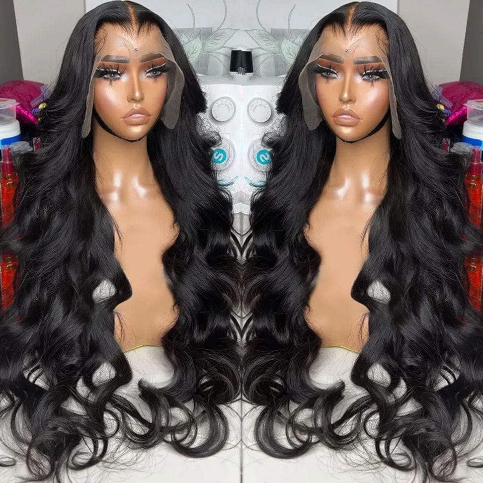 AILUXY 13x4 Lace Frontal Body Wave Longue Noir Perruque 250% Densité 100% Cheveux Humains